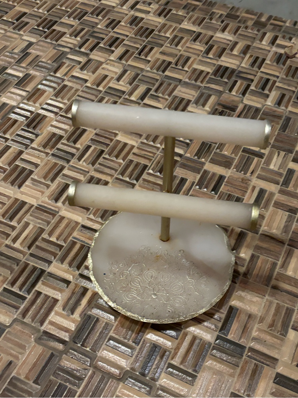 White and Gold Jewelry T-Bar Display Stand